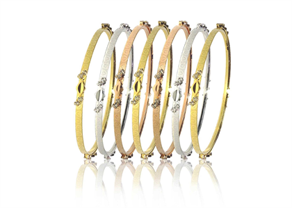 Three Tone Plated CZ Studded 7 Days Semanario Bangles